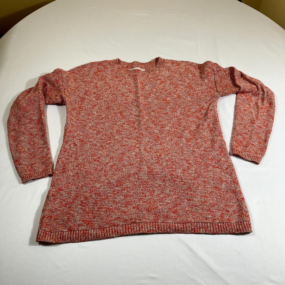 Loft Marled Knit Sweater Womens Small Orange Pink Cotton Blend Crewneck Pullover